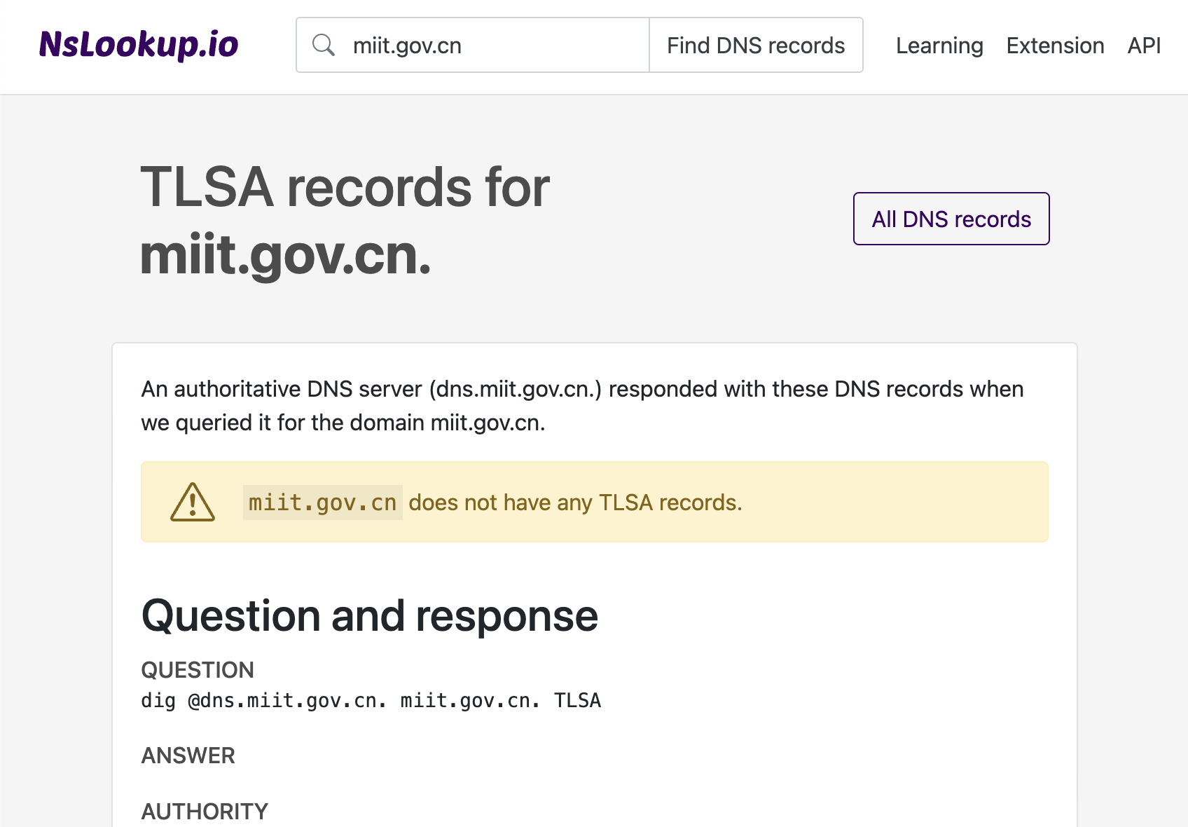 Example DNS TLSA records